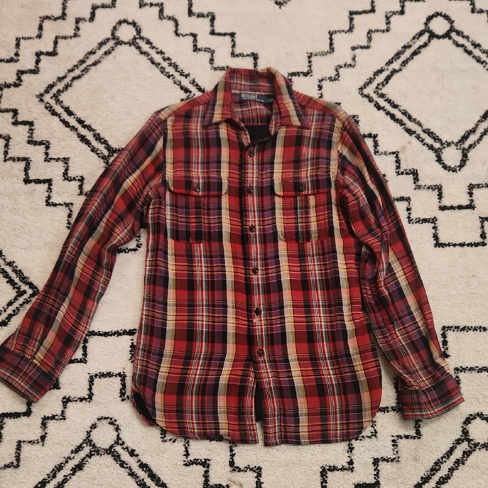 EUC Mens Polo Ralph Lauren Multicolor Plaid Flannel Button-Down Shirt Sz S